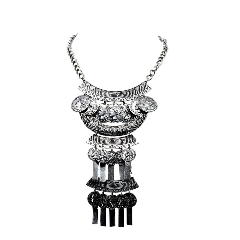 Custom Jewelry Silver Bib Statement Fringe Necklace Womens Bohemian‎ Ethnic